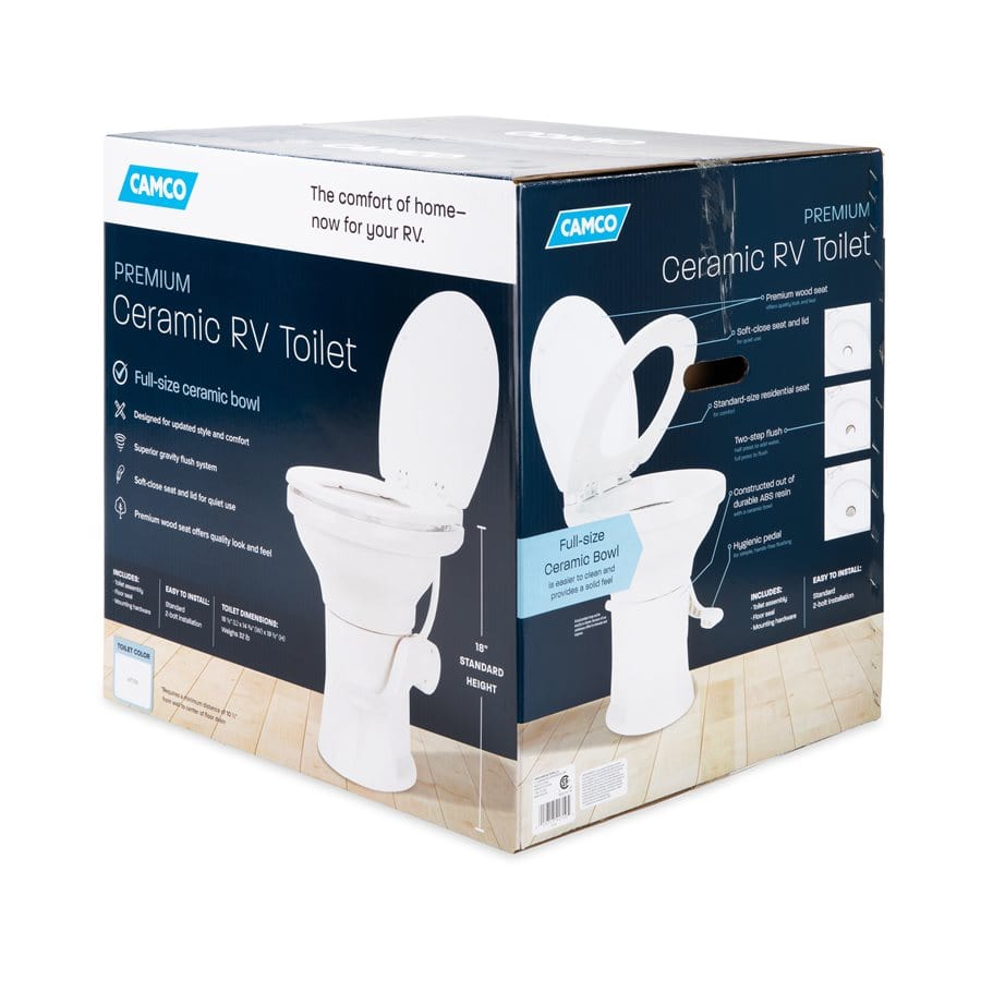 Camco Not Qualified for Free Shipping Camco Premium Ceramic Gravity Toilet White #41710