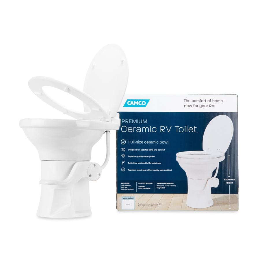 Camco Not Qualified for Free Shipping Camco Premium Ceramic Gravity Toilet White #41710