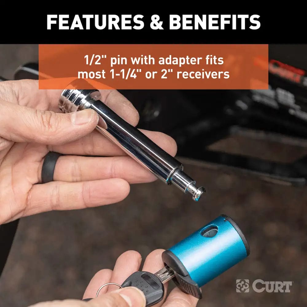 CURT Qualifies for Free Shipping CURT 1/2" Hitch Lock with 5/8" Sleeve Blue Aluminum #23506