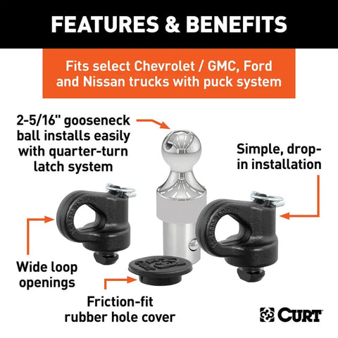 CURT Qualifies for Free Shipping CURT OEM Puck System 2-5/16" Gooseneck Hitch for Ford/GM/Nissan 30K #60692