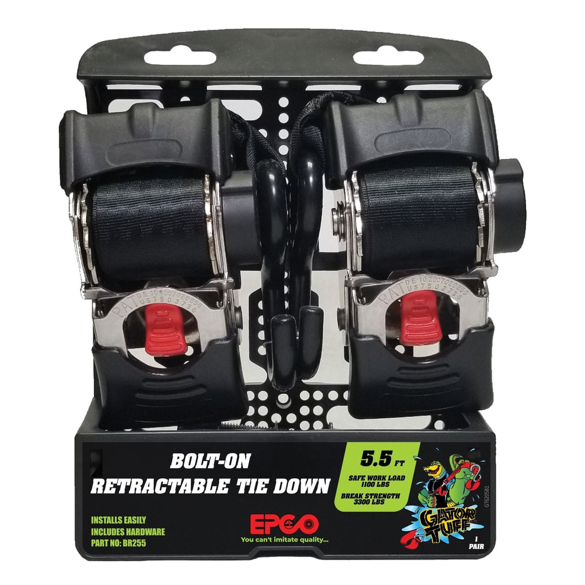 Gator Tuff Qualifies for Free Shipping Gator Tuff Bolt-On SS Retractable Tie-Down 2" x 5.5' Pair #BR255S