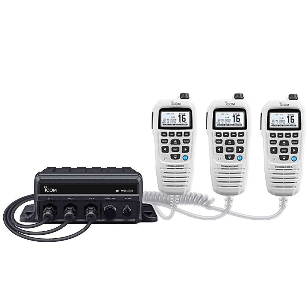 Icom Qualifies for Free Shipping Icom Black Box VHF with White Command Mic & 3 Mic Ports #M510BB GW 21