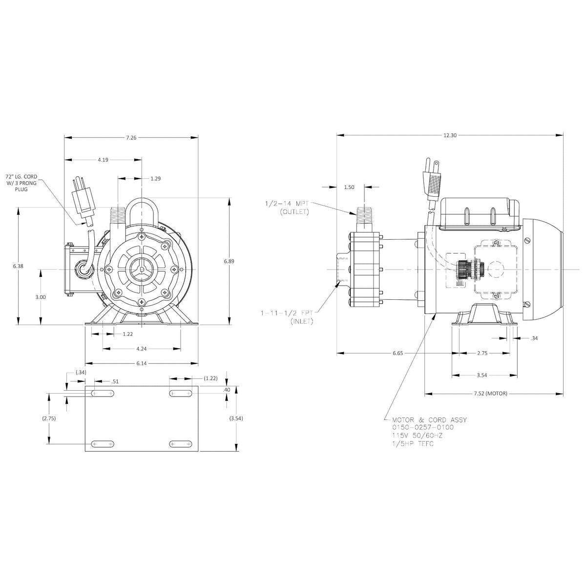March Pump Qualifies for Free Shipping March Pump TE-5M-MD 115v 72" Cord & Plug #0150-0254-0100