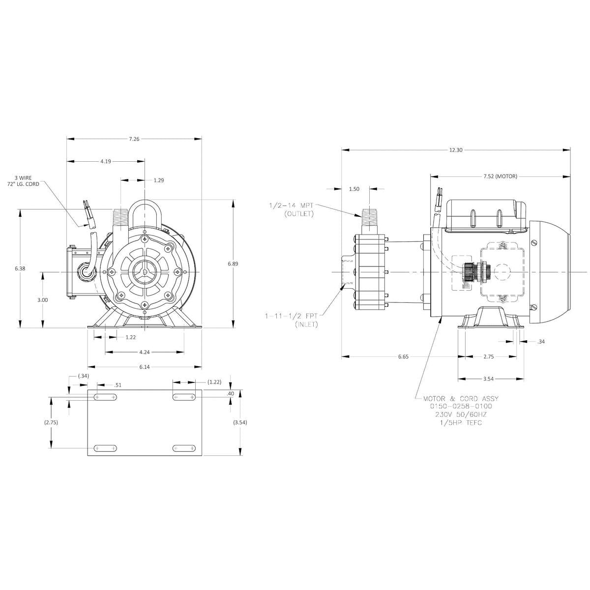 March Pump Qualifies for Free Shipping March Pump TE-5M-MD 230v 72" Cord & Plug #0150-0255-0100