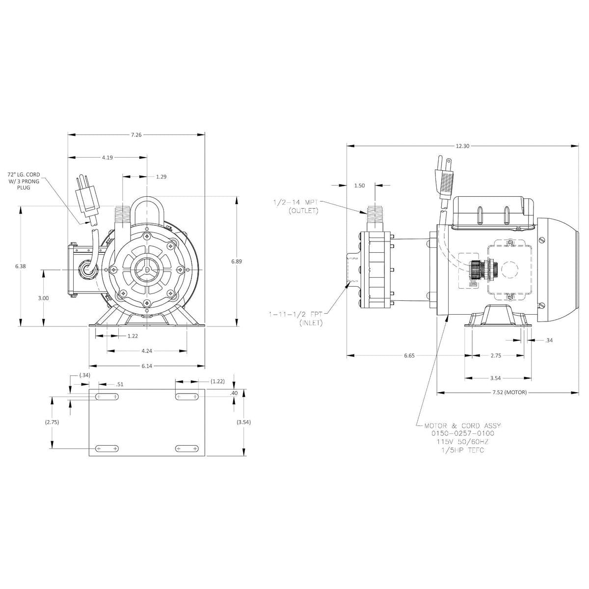 March Pump Qualifies for Free Shipping March Pump TE-5MNS-MD 115v 72" Cord & Plug #0150-0259-0100