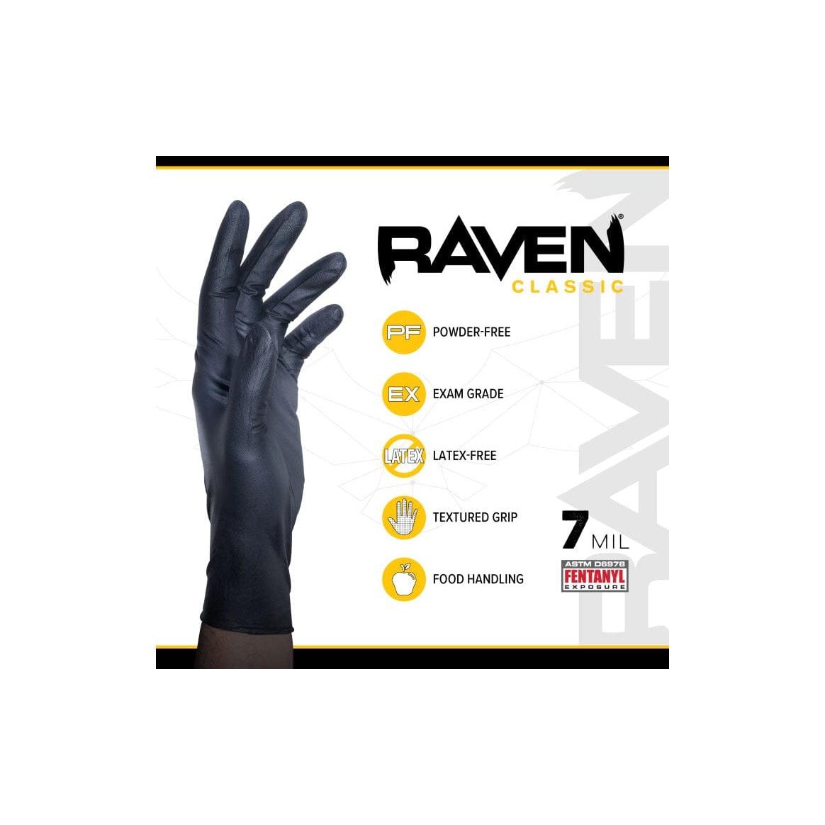 SAS Safety Qualifies for Free Shipping SAS Safety Raven Powder-Free Nitrile 7mil Black Glove M 100-Box #66517