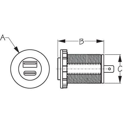 Sea-Dog Qualifies for Free Shipping Sea-Dog Round Dual USB-C/USB-A Socket #426516-1