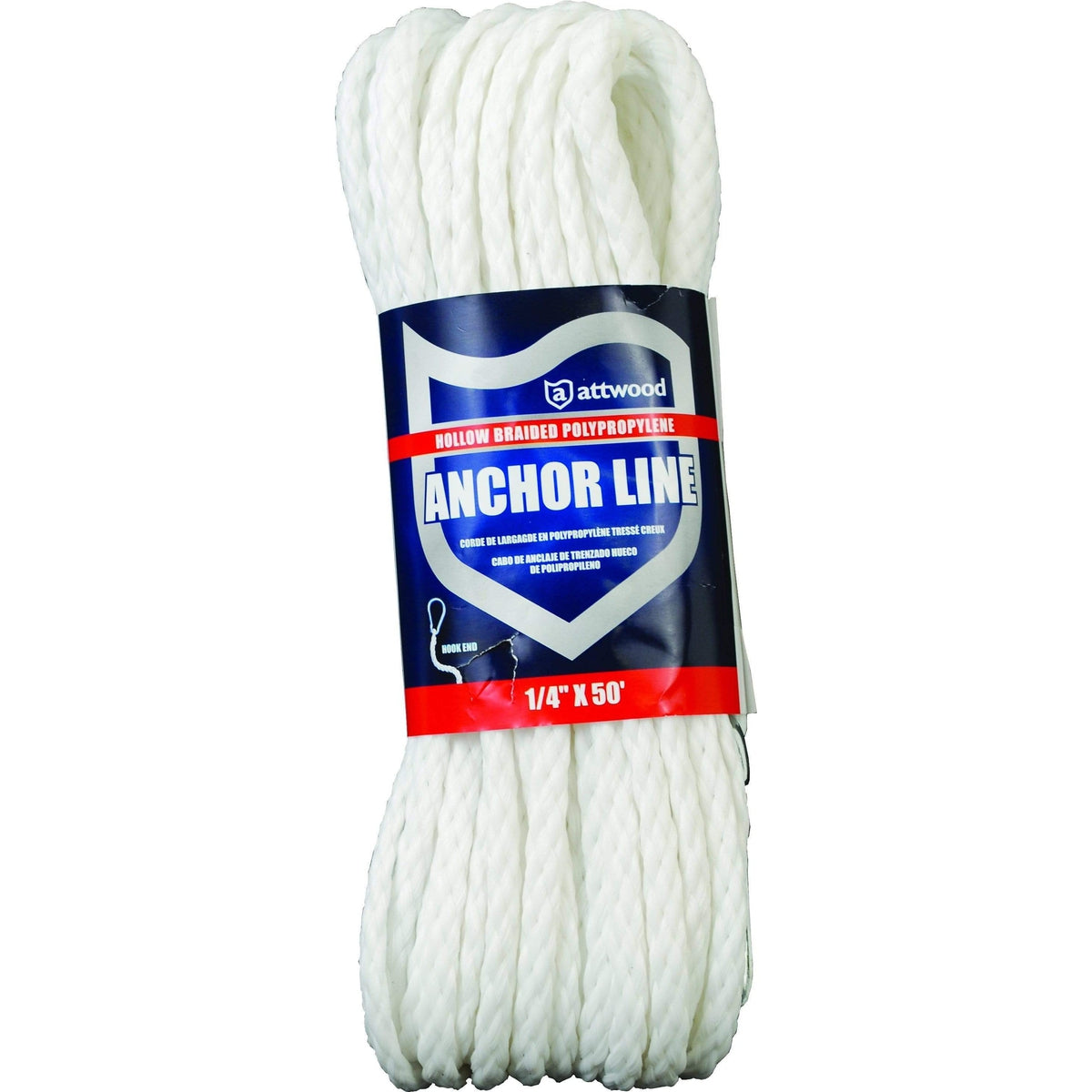 Attwood Anchor Line Poly Hollow Braided Spring Hook 1/4" x 50' #11714-7