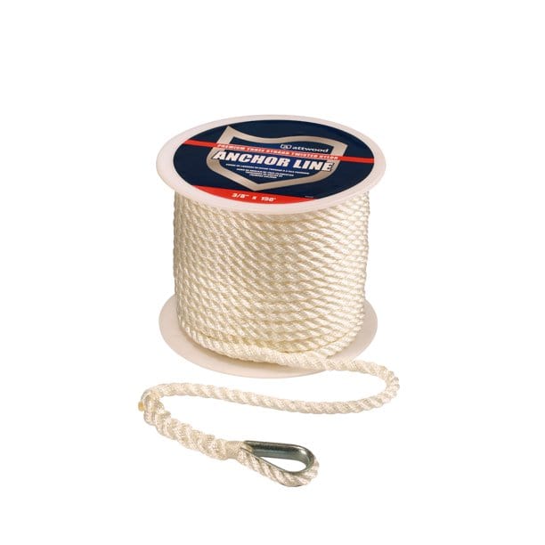 Attwood Marine Qualifies for Free Shipping Attwood Anchor Line White Twisted with timble 3/8" x 150' #11708-1