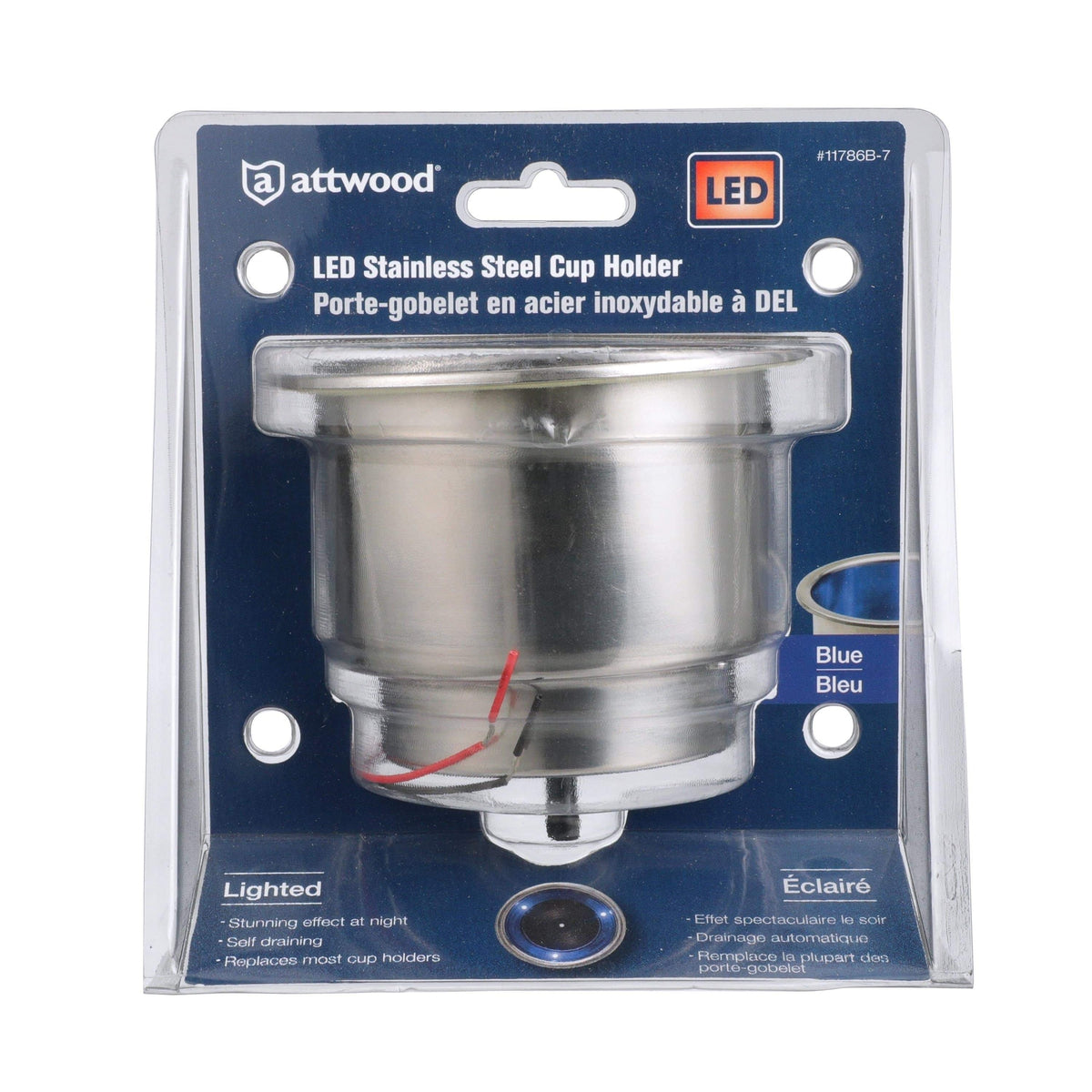 Attwood Marine Cup Holder SS Blue LED #11786B-7