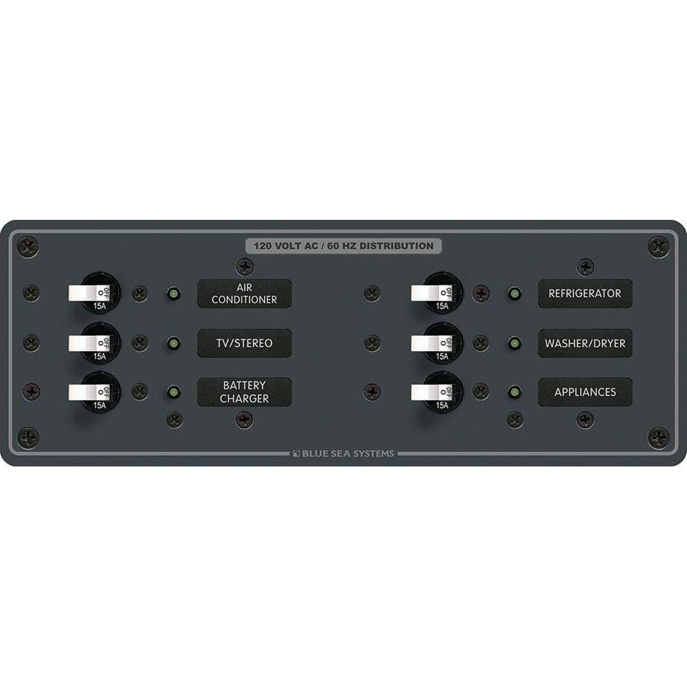 Blue Sea System Qualifies for Free Shipping Blue Sea Breaker Panel 120v AC 6-Position #8097