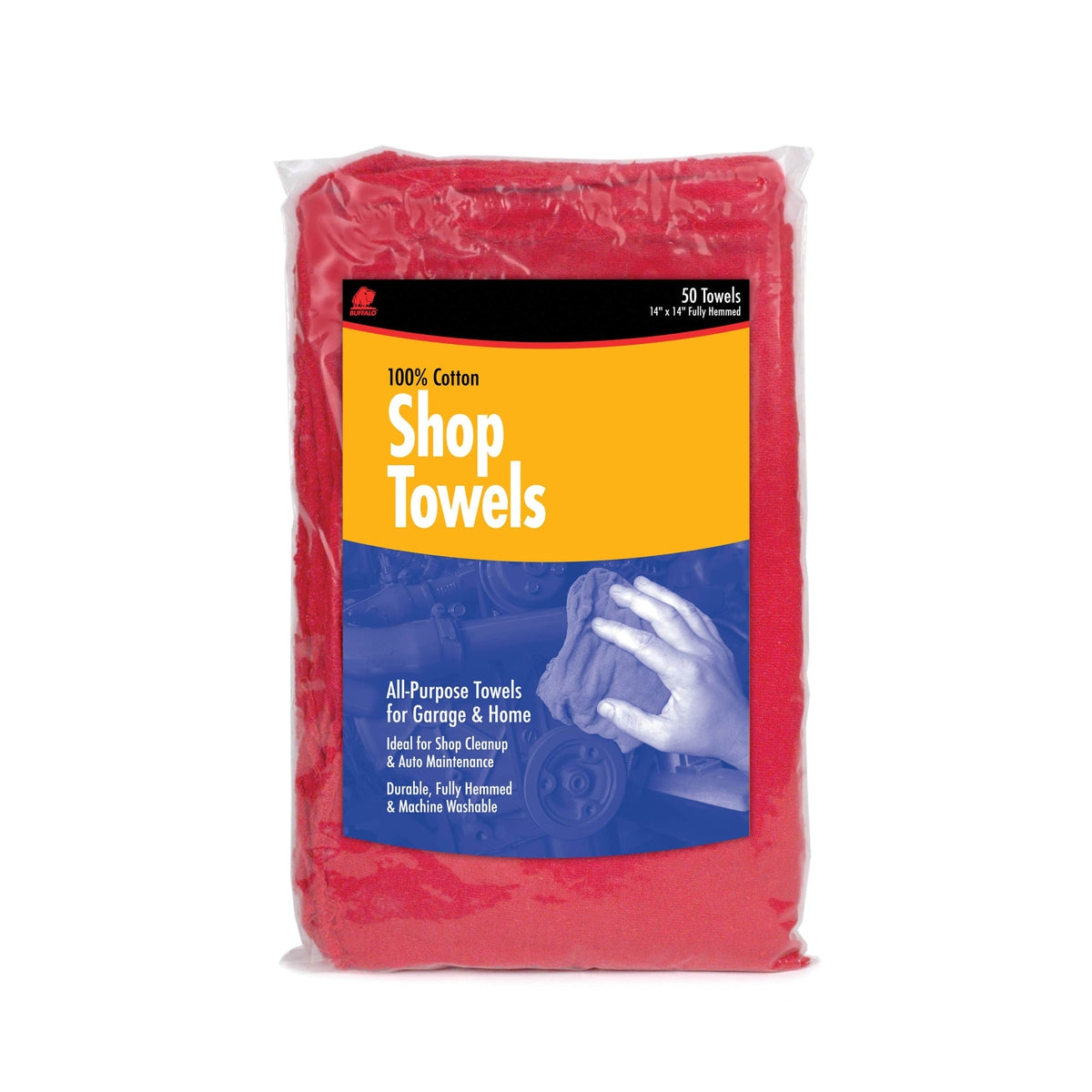 Buffalo Qualifies for Free Shipping Buffalo Red Cotton Shop Towels 14" x 14" 50-pk #62017