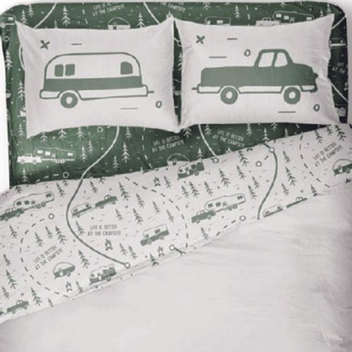 Camco Qualifies for Free Shipping Camco Green Map Bed Sheets Short Queen #53476