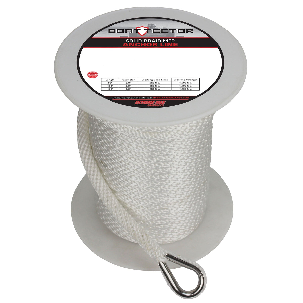 Extreme Max 3006.3462 BoatTector Solid Braid MFP Anchor Line with Thimble - 1/2" x 150