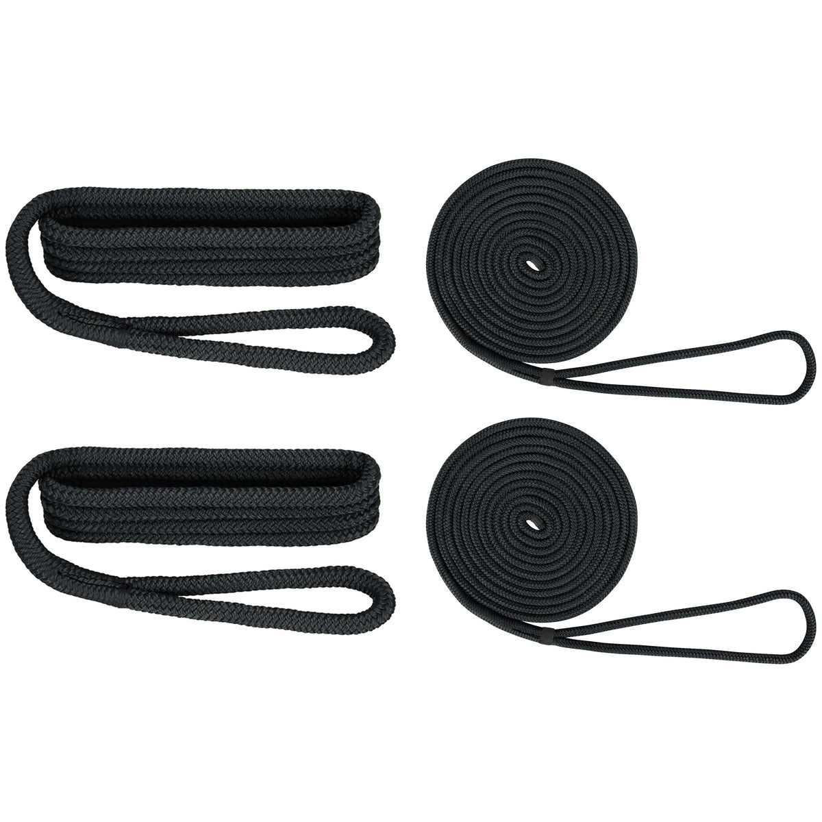 Extreme Max 3006.2689 BoatTector Premium Double Braid Nylon Dockside Rope Value Pack - 3/8", Black