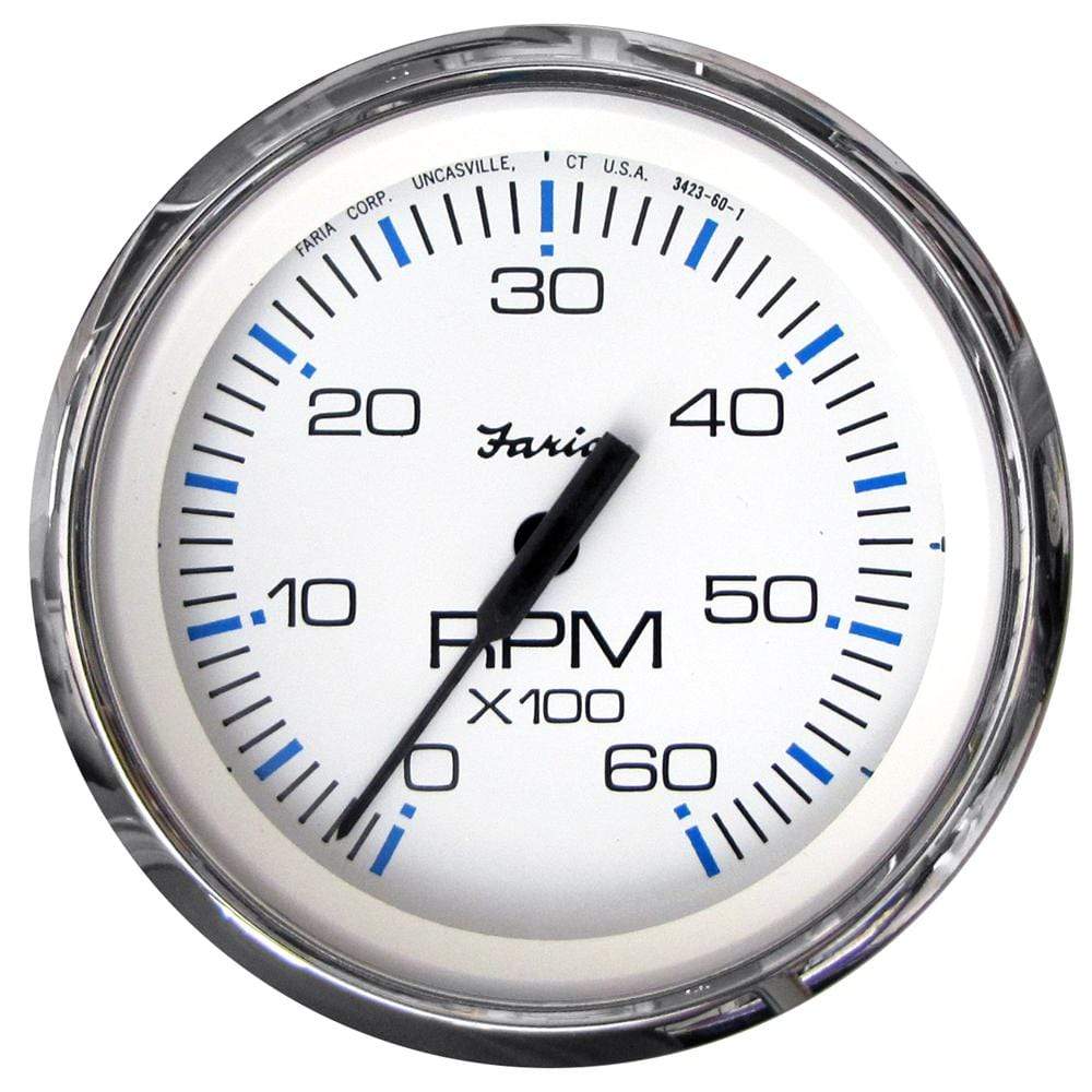 Faria Qualifies for Free Shipping Faria Chesapeake Stainless White Tachometer 0-6000 RPM 4" I/O #33807