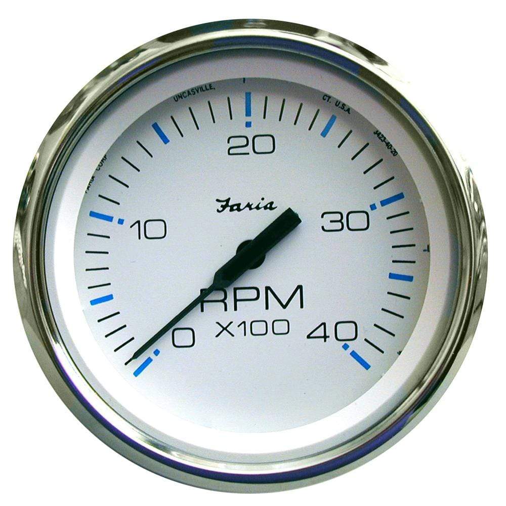 Faria Qualifies for Free Shipping Faria Chesapeake White Stainless 4" Tachometer 4000 RPM Diesel #33842