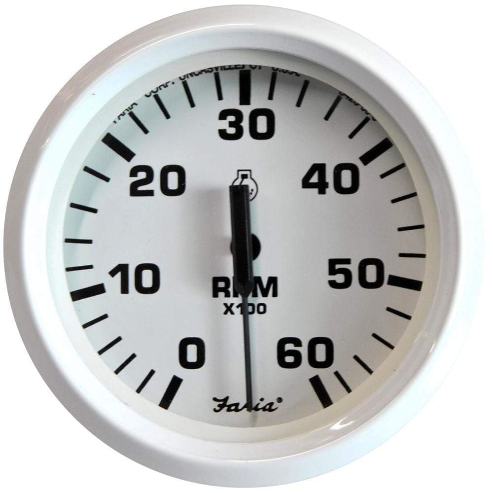 Faria Qualifies for Free Shipping Faria Dress White 4" Tachometer 6000 RPM Gas #33103