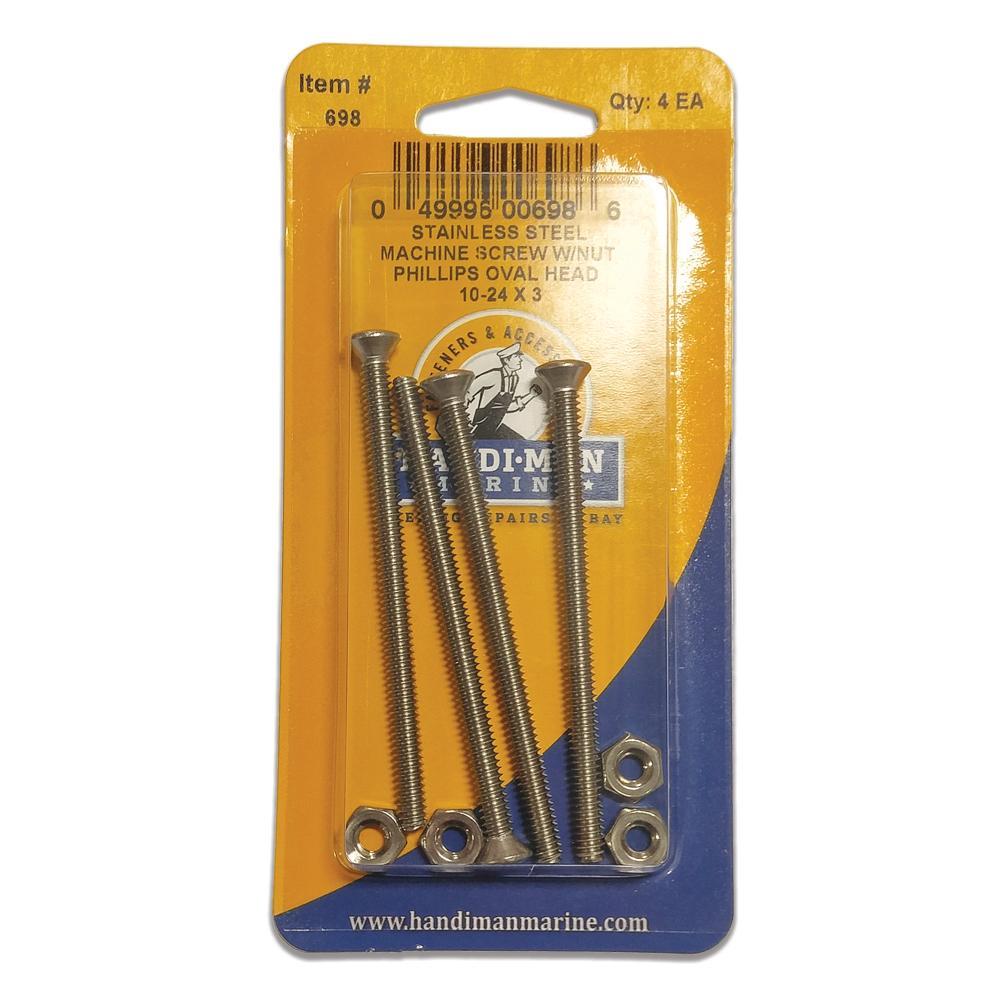 Handi-Man Marine Qualifies for Free Shipping Handi-Man Marine Oval Head Metal Screw Phillips 10-24 x 3" with Nut #698
