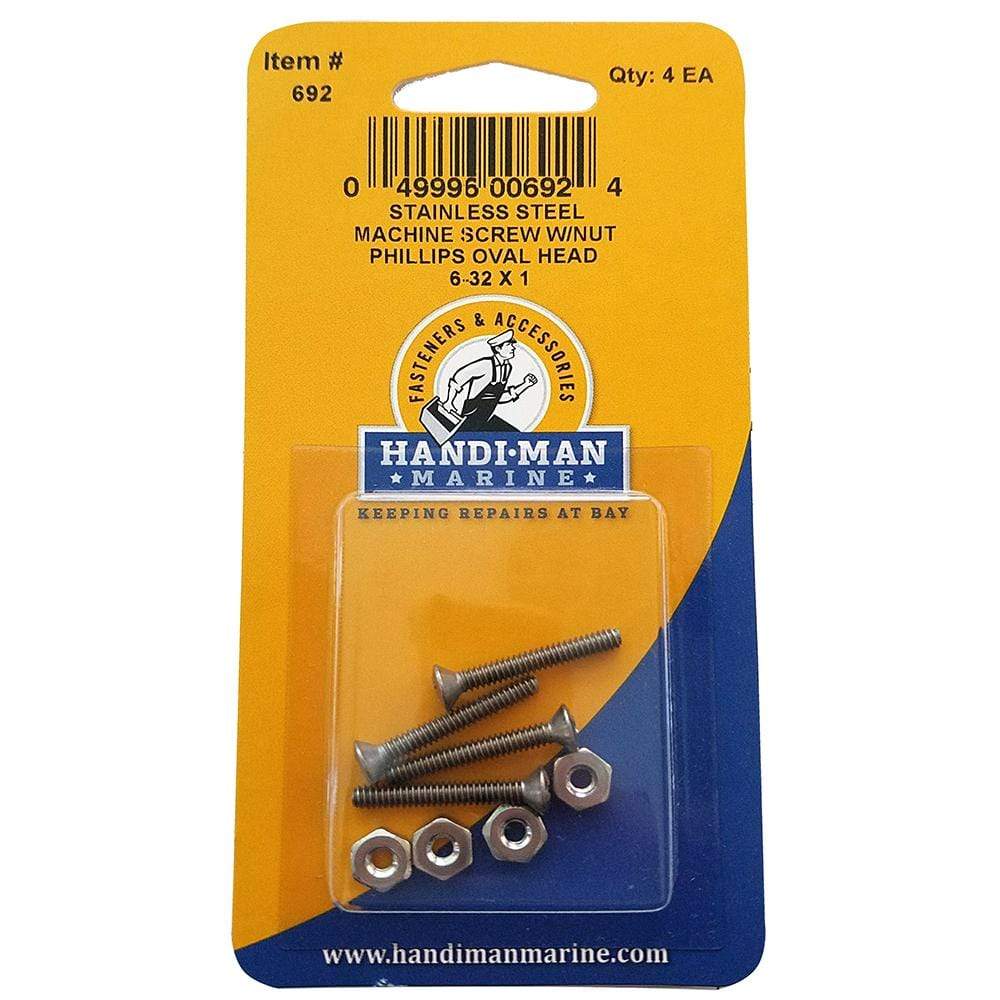 Handi-Man Marine Qualifies for Free Shipping Handi-Man Marine Oval Head Metal Screw Phillips 6-32 x 1" with Nut #692