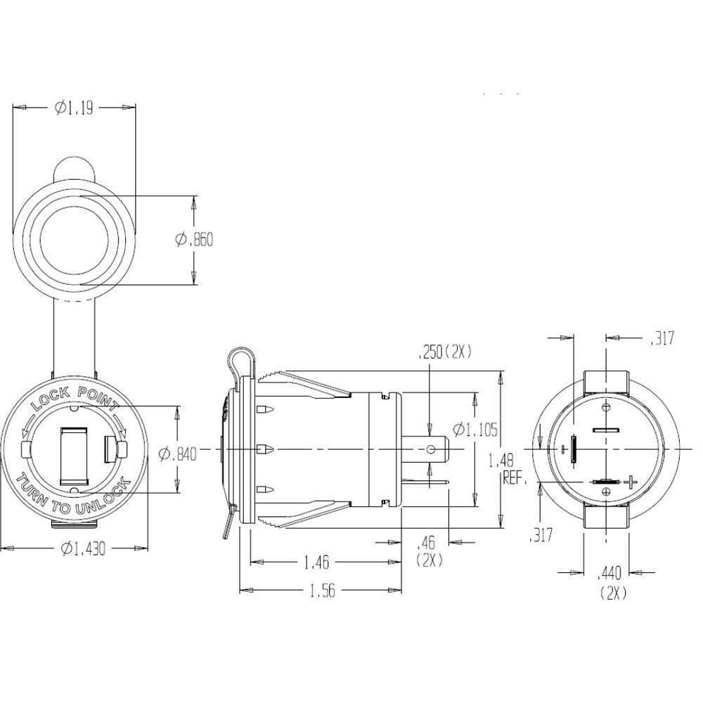 Marinco Recreational Group Qualifies for Free Shipping Marinco 12v Receptacle Black Snap-in #12VRCSP.OEM