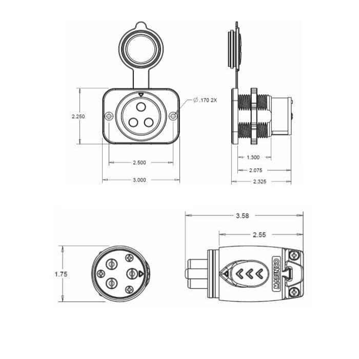 Marinco Recreational Group Qualifies for Free Shipping Marinco 70a Trolling Motor Plug and Receptacle #12VCPS3