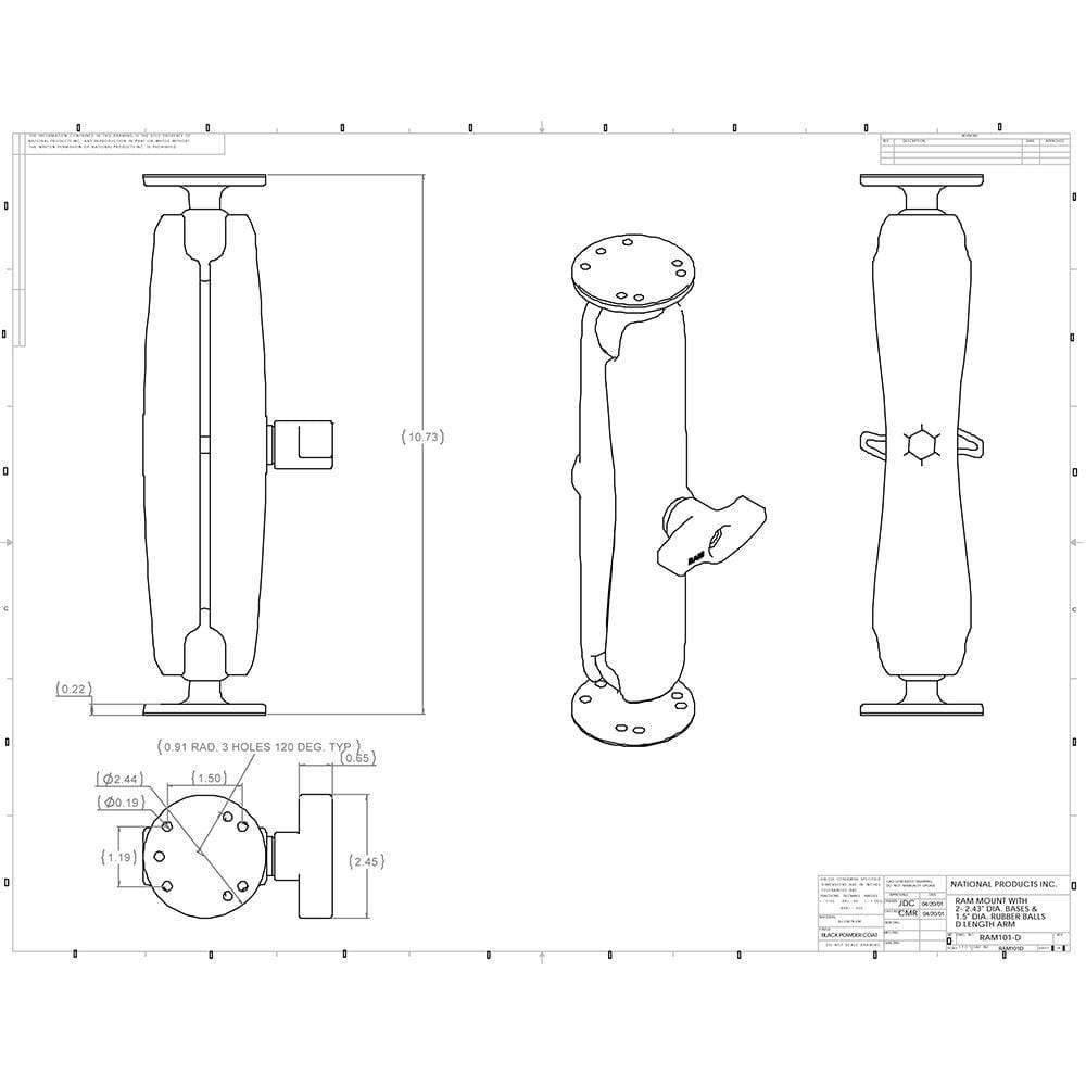 Ram Mounts Qualifies for Free Shipping RAM Double Socket Long Arm 2.5" Bases 1.5" Ball #RAM-101U-D
