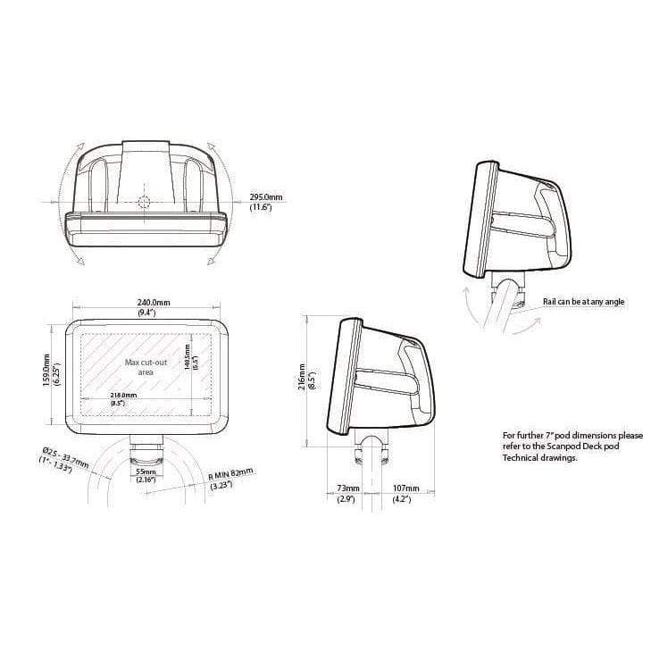 Scanstrut Qualifies for Free Shipping Scanpod 7" Helm Pod Rail Mount Uncut Fits 1" 1.33" Rails #SPR-7-RM