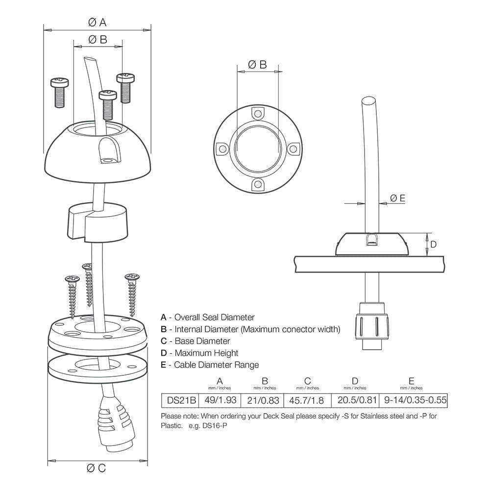 Scanstrut Qualifies for Free Shipping Scanstrut Small Deck Seal SS Connector .83" Cable .55" #DS21B-S