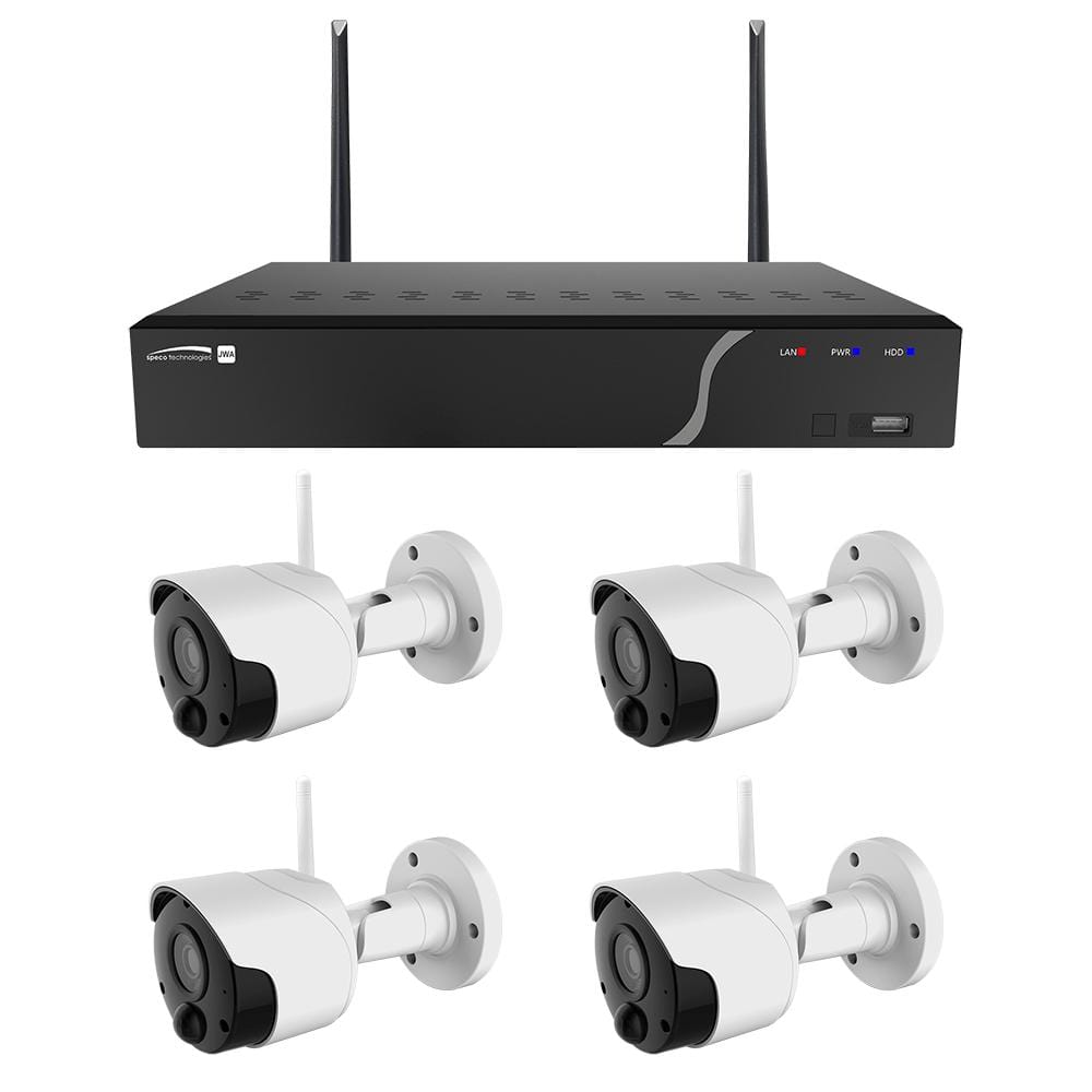 Speco 4 Channel NVR Kit with 4 2mp Wireless IP Cameras #ZIPK4W2