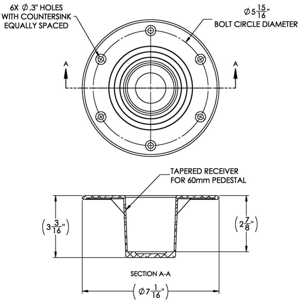 Taco Flush-Mount Table Base Fits 2-3/8" Pedestals #Z10-4085BLY60MM