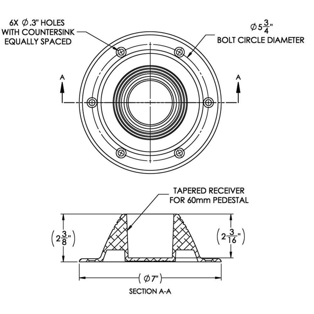 Taco Table Support Fits 2-3/8" Pedestals #Z10-4067BLY60MM