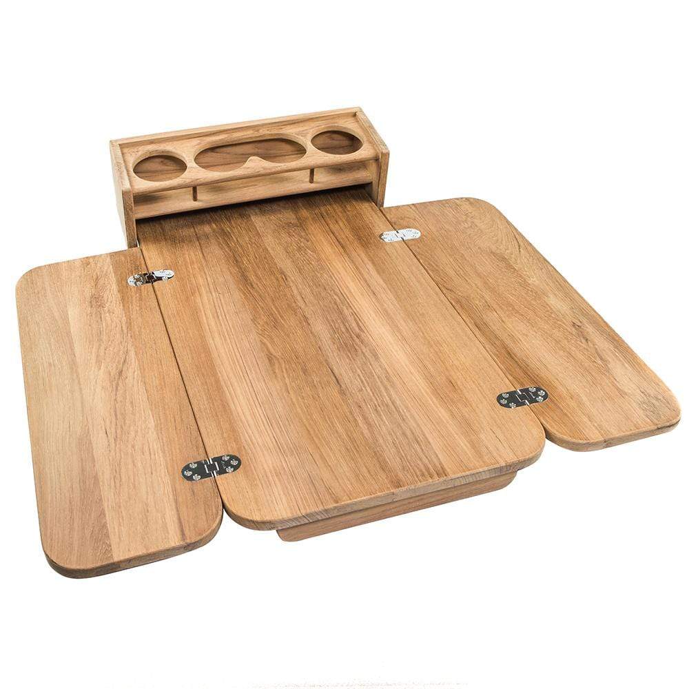 Whitecap Teak Cockpit Table with Folding Leaves/4 Cup Holders #61392