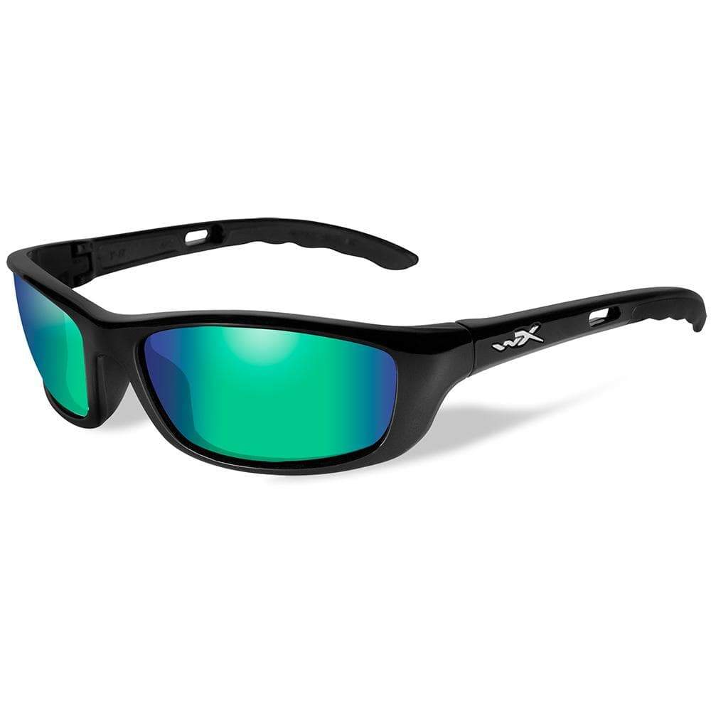 Wiley X P-17 Polarized Sunglasses, Safety Glasses for Men and Women, UV Eye Protection for Shooting, Fishing, Biking, and Extreme Sports, Gloss Black Frames, Emerald Mirror Tinted Lenses