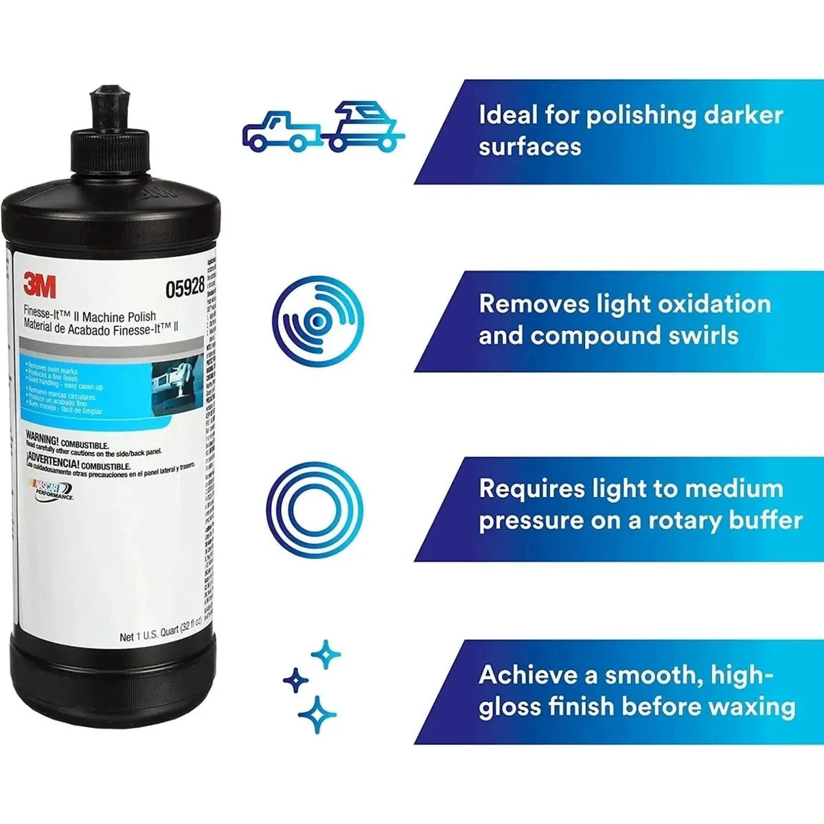 3M Marine Qualifies for Free Shipping 3M Marine Finesse-It II Machine Polish, 1 quart  #05928