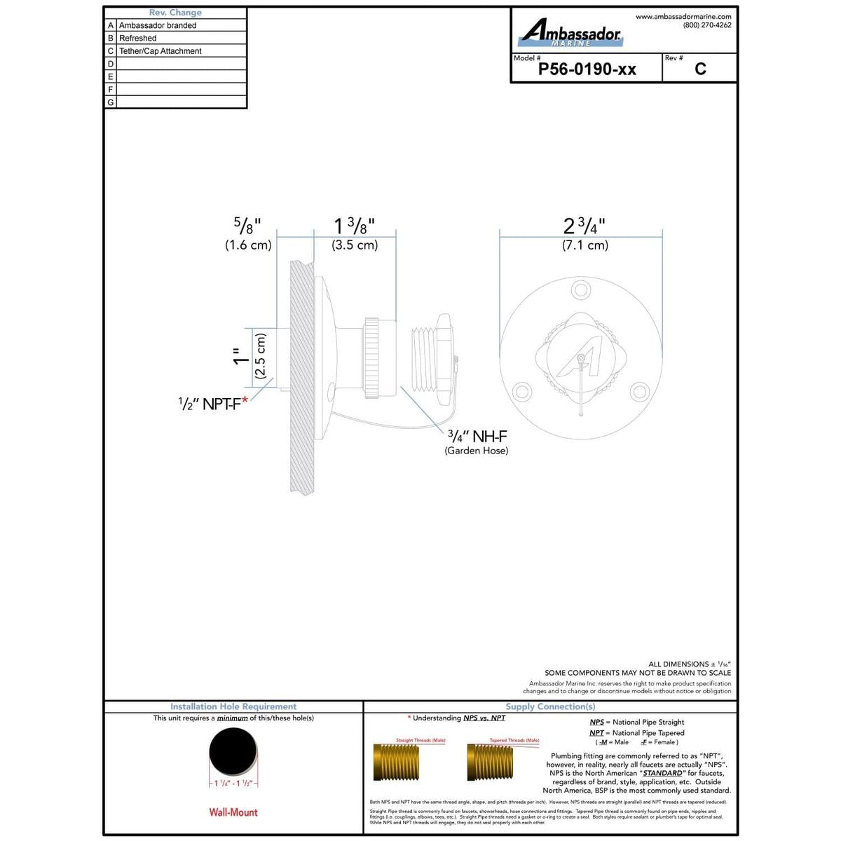Ambassador Marine Qualifies for Free Shipping Ambassador Marine Water Inlet with Cap 316 SS #P56-0191-SS-R