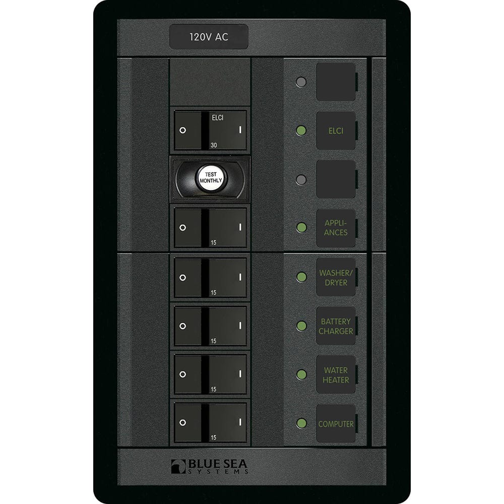Blue Sea System Not Qualified for Free Shipping Blue Sea 360 Panel 120v 30a ELCI Plus 5 Flat Rockers #1503