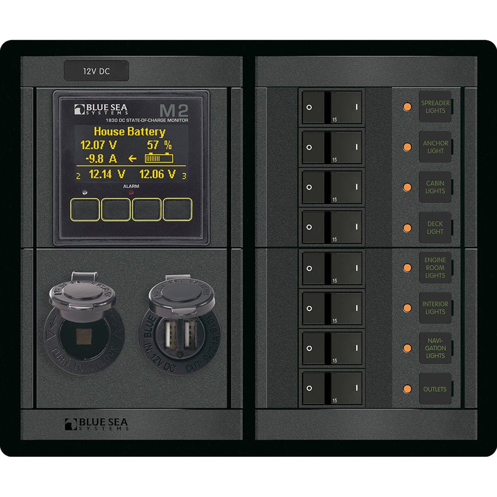 Blue Sea System Qualifies for Free Shipping Blue Sea 360 Panel 12v 8-Position M2 Socket Dual USB #1497
