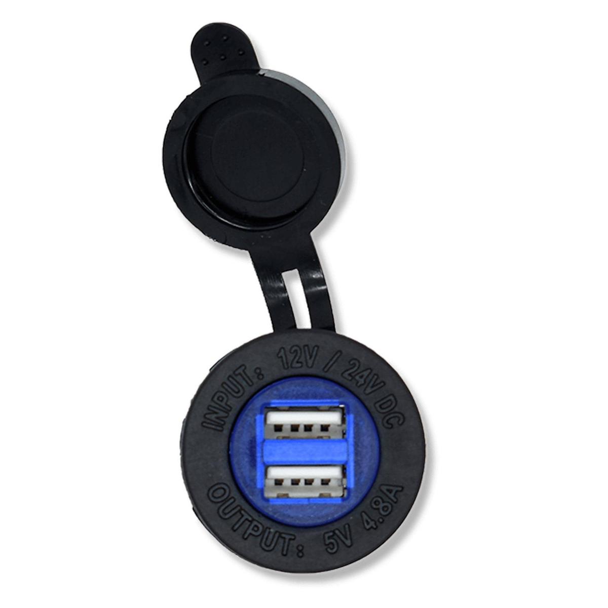Bluewater Not Qualified for Free Shipping Bluewater Dual USB 4.8a Round Charger Blue LED #3000-1032