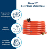 Camco Qualifies for Free Shipping Camco Rhinoflex Gray/Black Water Hose 25' Clean Out Hose 5/8" ID #22990