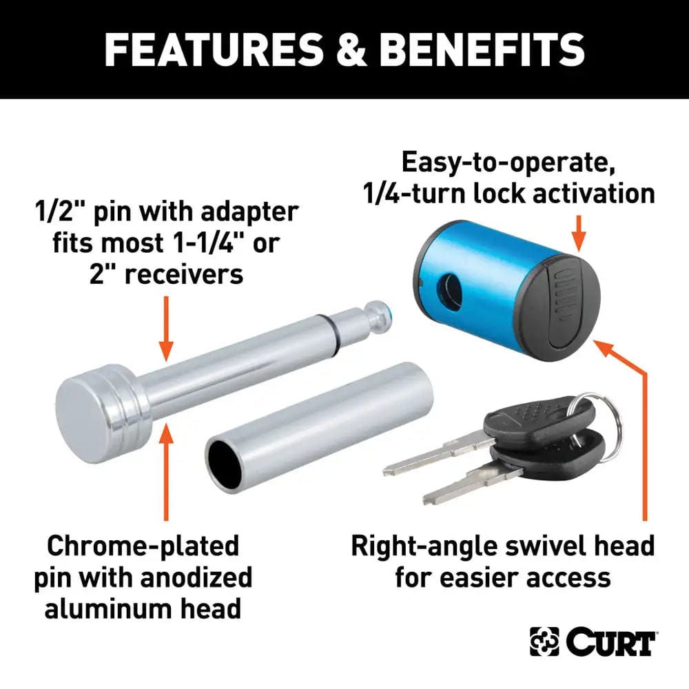 CURT Qualifies for Free Shipping CURT 1/2" Hitch Lock with 5/8" Sleeve Blue Aluminum #23506