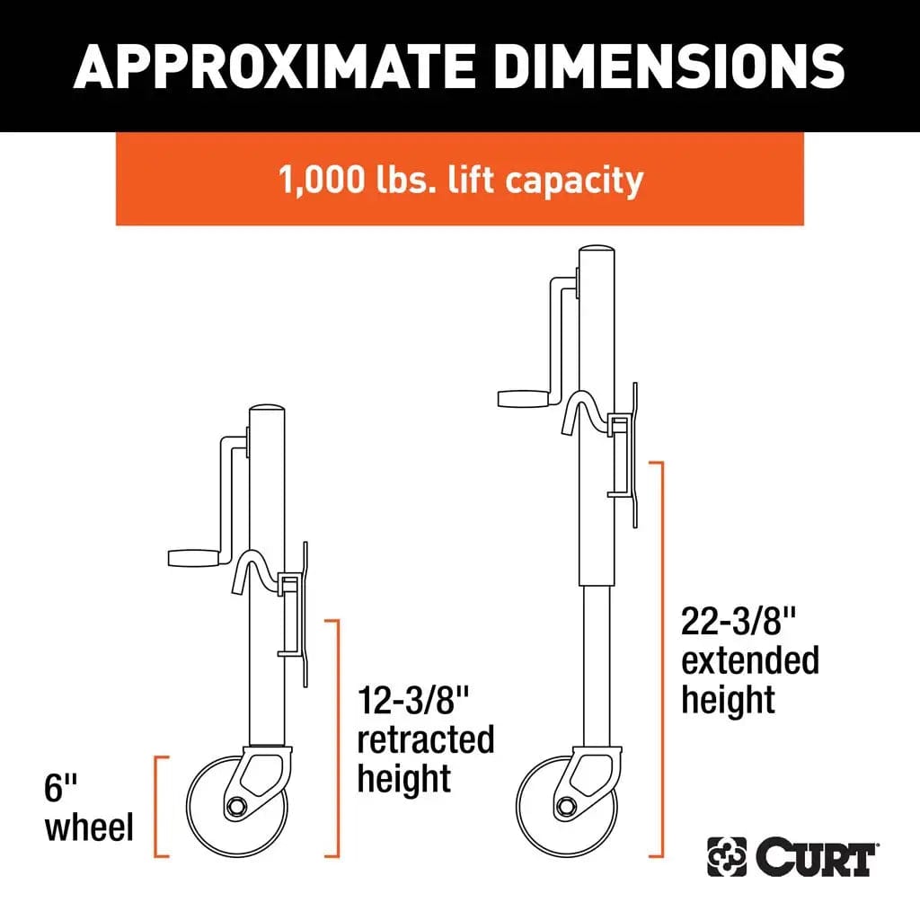 CURT Qualifies for Free Shipping CURT 1000 lb Jack 6" Wheels Bulk #25004