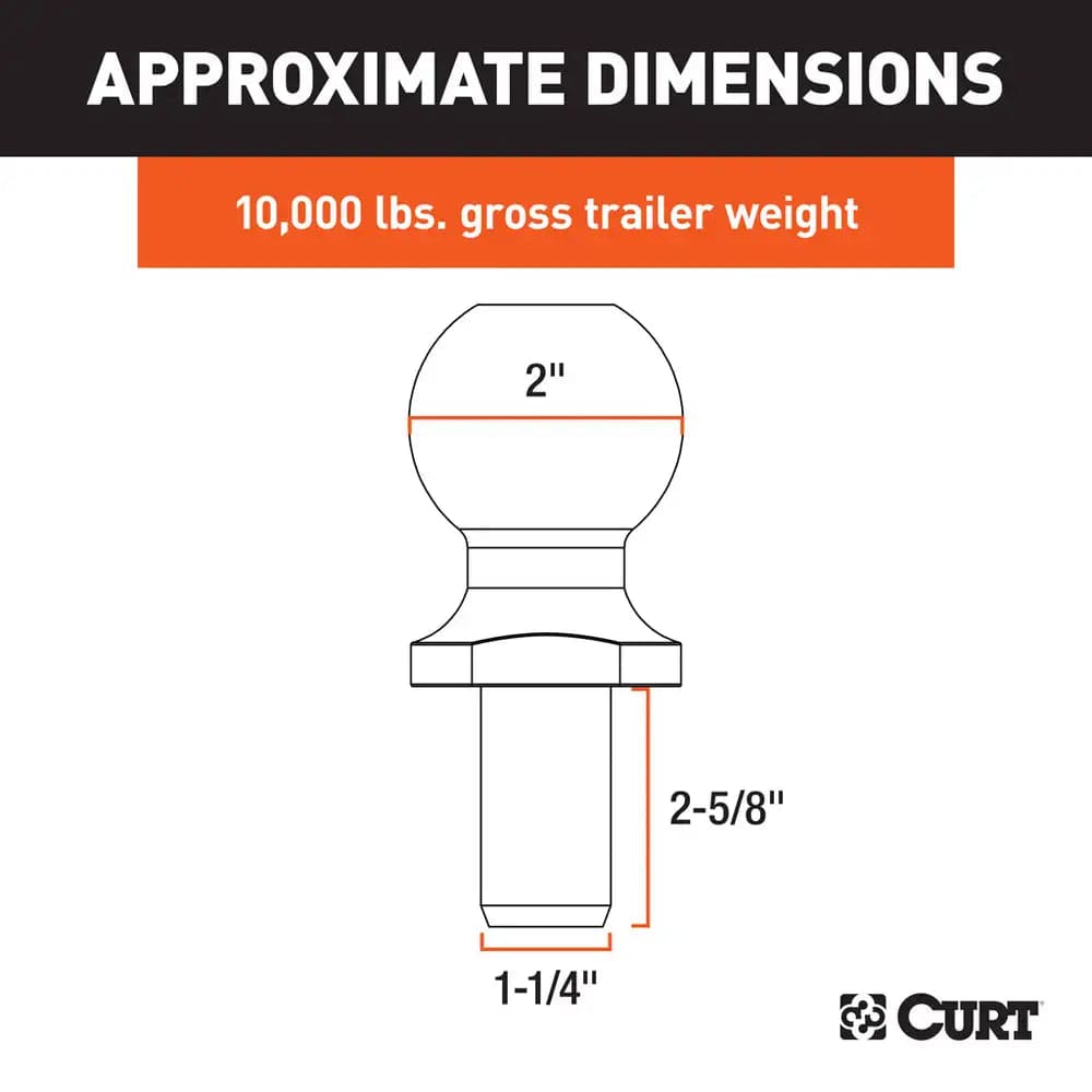 CURT Qualifies for Free Shipping CURT 2" Chrome Hitch Ball 10000 lb 1-1/4" x 2-5/8" Shank #40090