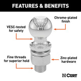 CURT Qualifies for Free Shipping CURT 2" Chrome Hitch Ball 10000 lb 1-1/4" x 2-5/8" Shank #40090