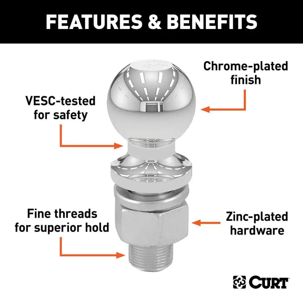 CURT Qualifies for Free Shipping CURT 2" Chrome Hitch Ball 10000 lb 1-1/4" x 2-5/8" Shank #40090
