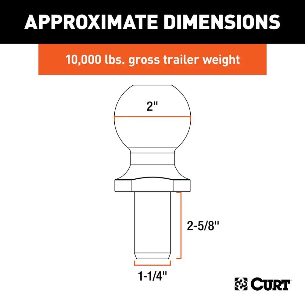 CURT Qualifies for Free Shipping CURT 2" SS Hitch Ball 10000 lb 1-1/4" x 2-5/8" Shank #40056