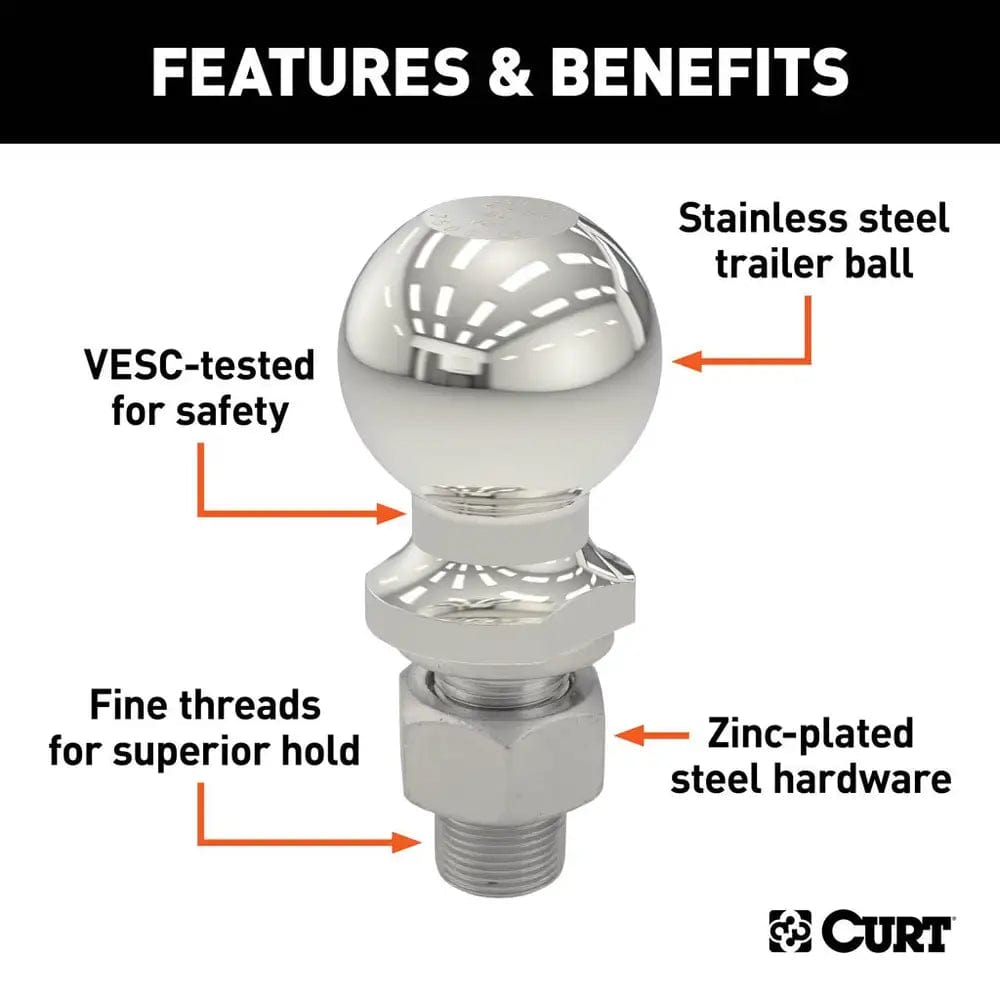 CURT Qualifies for Free Shipping CURT 2" SS Hitch Ball 10000 lb 1-1/4" x 2-5/8" Shank #40056