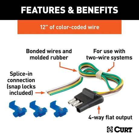 CURT Qualifies for Free Shipping CURT 4-Way Plug 12" Wires Trailer Side #58033
