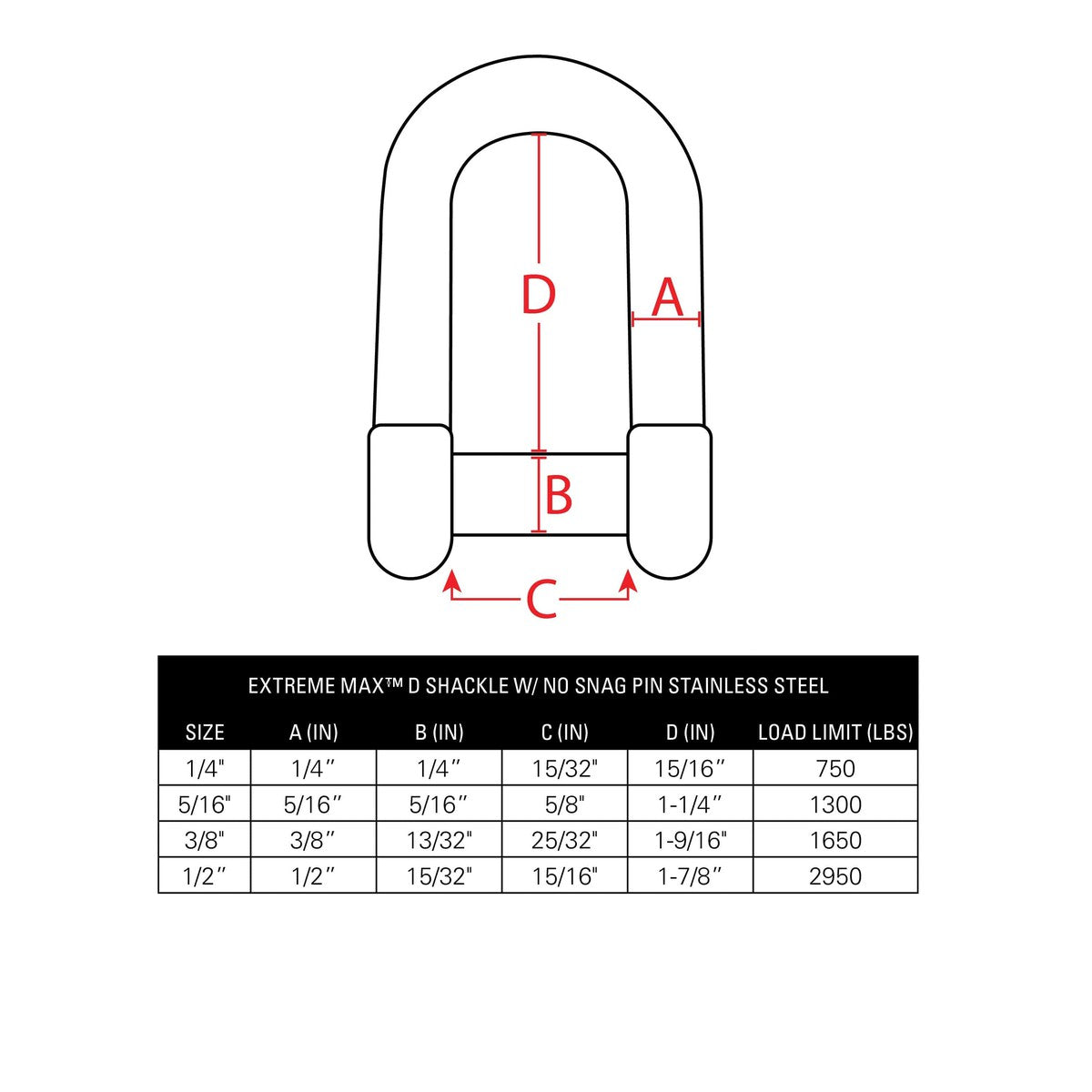 Extreme Max Qualifies for Free Shipping Extreme Max BoatTector SS D Shackle with No-Snag Pin 1/2" #3006.8402