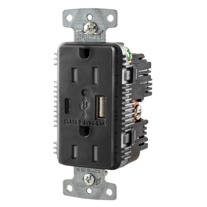Hubbell Not Qualified for Free Shipping Hubbell Receptacle Duplex 15a 125v 5a 5v USB Port AC Black #USB15AC5BK
